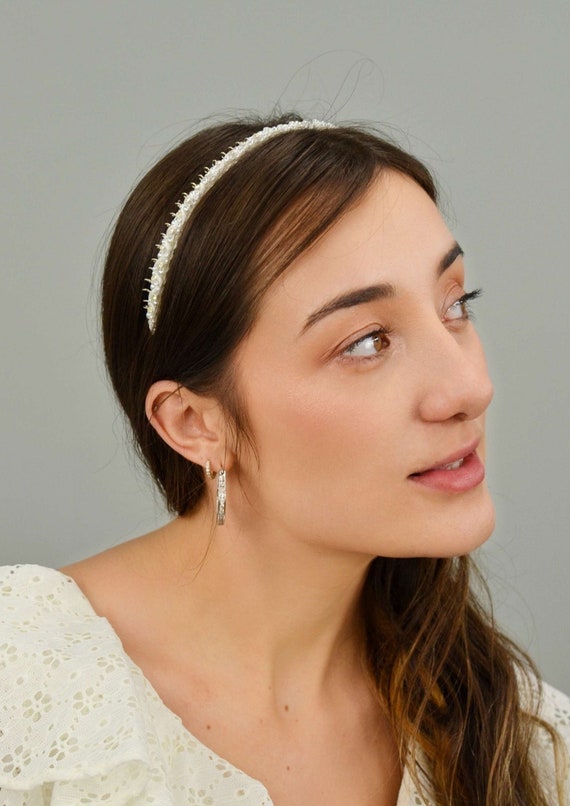 Noémie Headband, Vintage 1990's Faux Pearl and Rh… - image 6