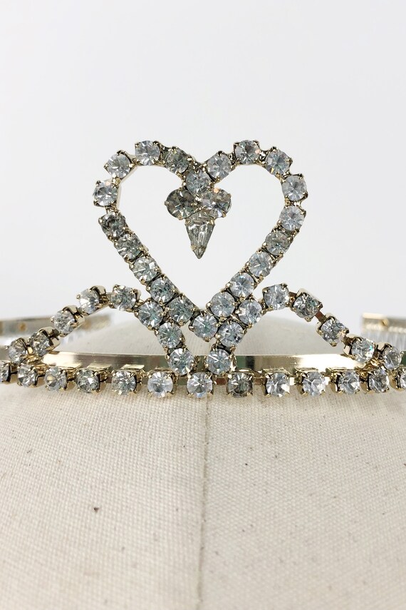 Gold Diamond Heart Rhinestone Tiara, Vintage Tiar… - image 7