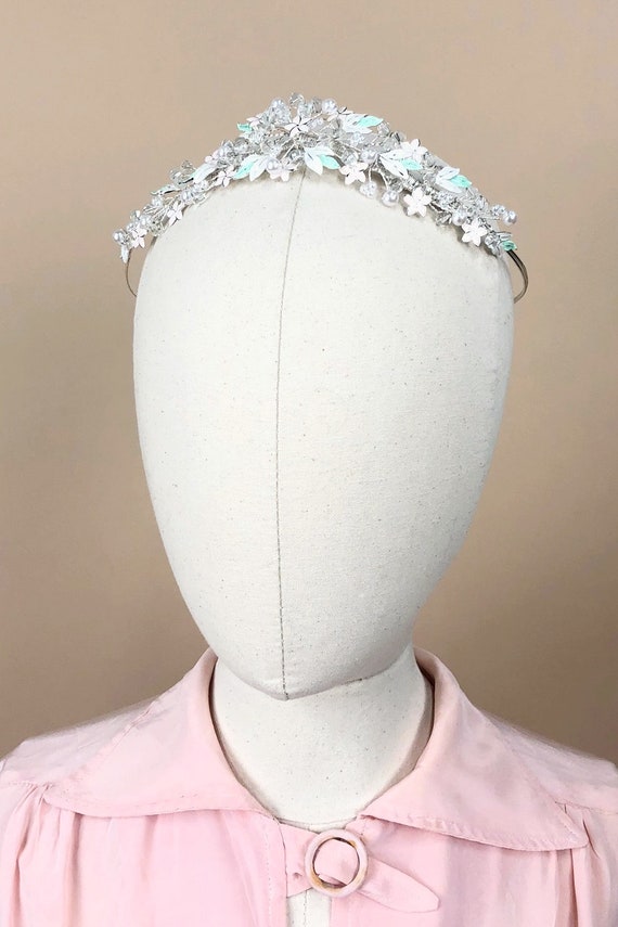 Pink Floral Hand Wired Tiara, Pearl and Crystal B… - image 2