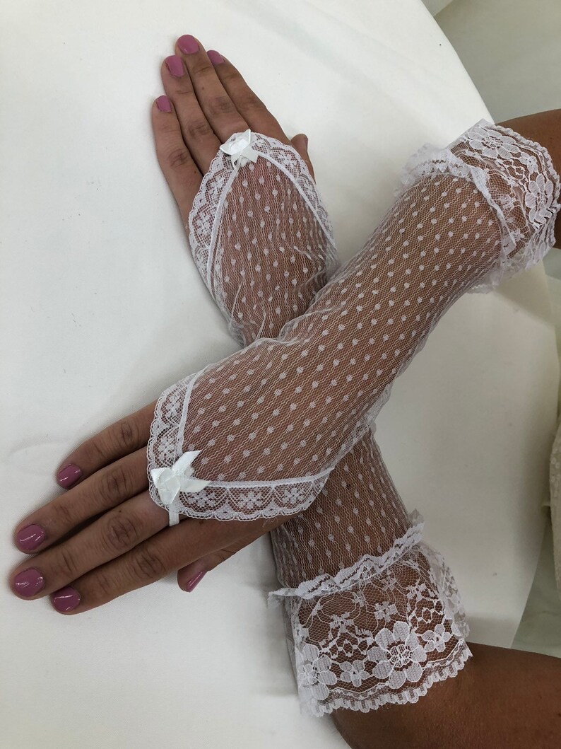Lace GlovesWhite Lace Fingerless Gloves 12 Polka Dot Etsy