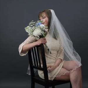 Gabriella Veil, Vintage 1990s Deadstock Lettuce Trim Veil, 90s Fingertip Two Tiered Veil, Comes in White or Ivory,  Bridal Accessories