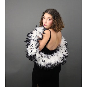 White Chandelle Boa with Black Tipped Feathers, Vintage Chandelle Feather Boa, Deadstock Boas, Costume Boas, Drag Boas, Burlesque Boas