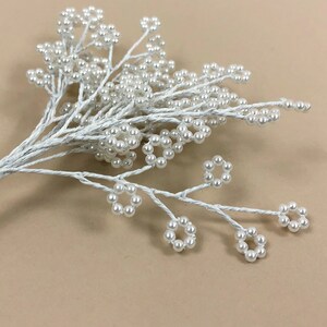 Vintage 12 Stem White Beaded Pearl Spray with Flower Motif, Bridal DIY, Wedding DIY Floral Bouquet Accents, Pearl Stem Sprays image 8