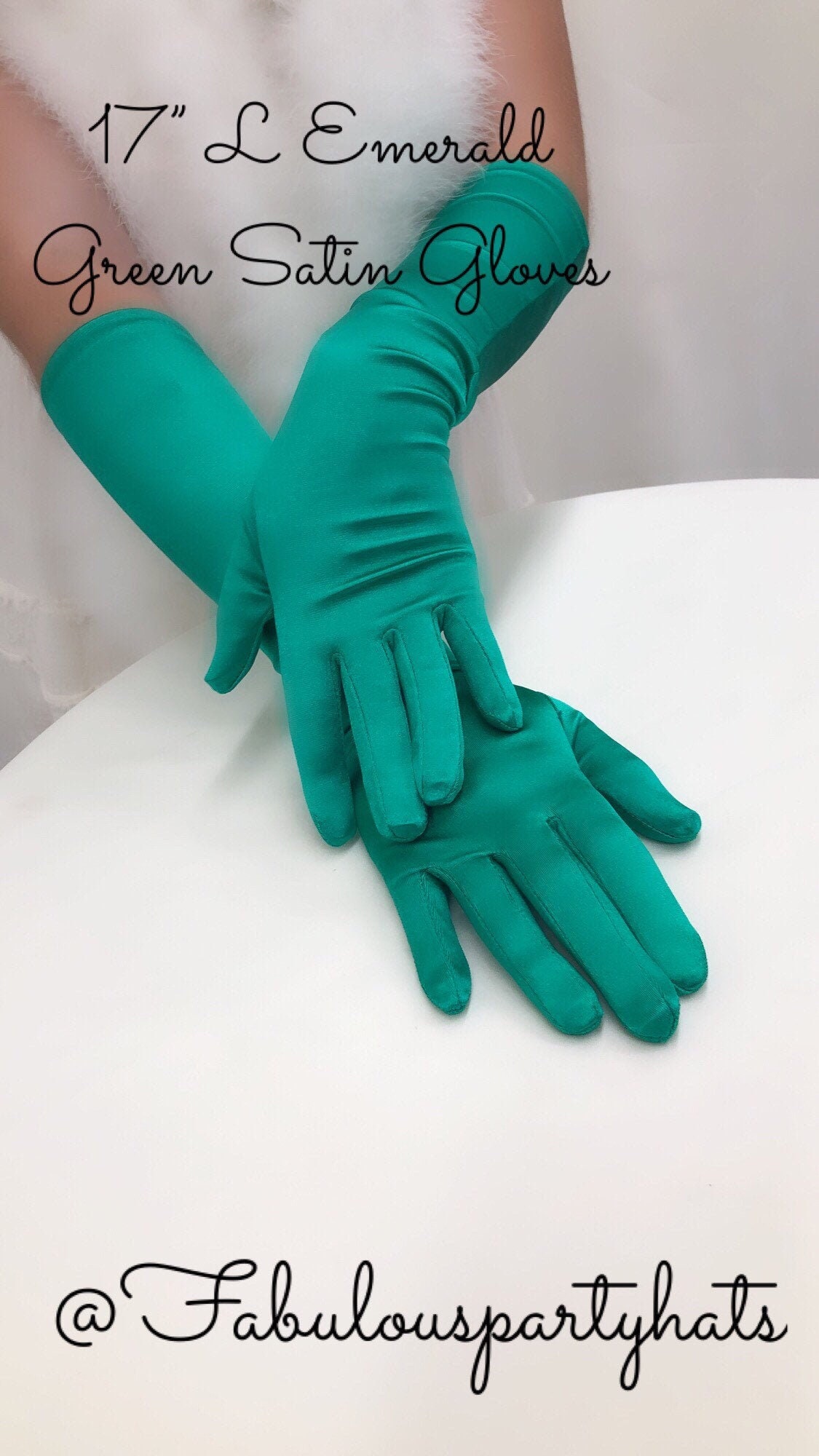 teal satin gloves