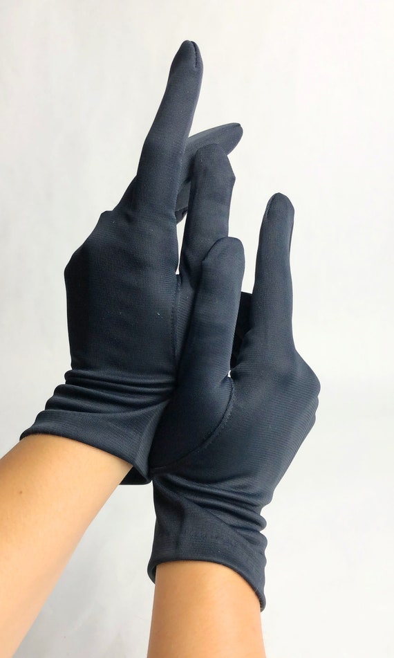 Vintage 1960s Black Matte Satin Gloves, 60s Brida… - image 2
