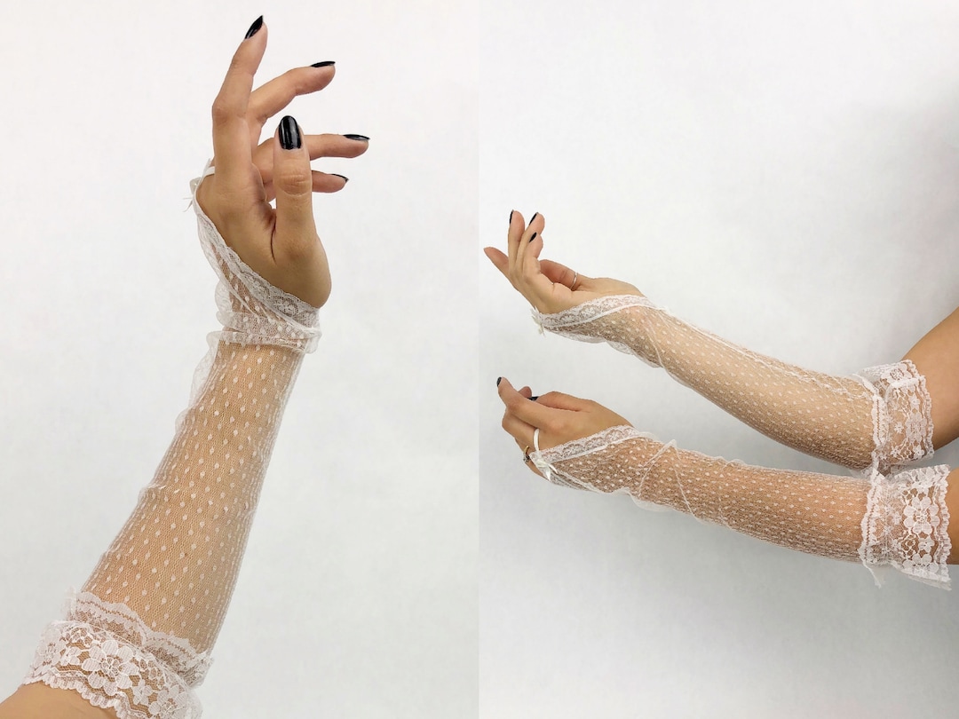 Vintage 1980's Polka Dot White Lace Fingerless Gloves - Etsy