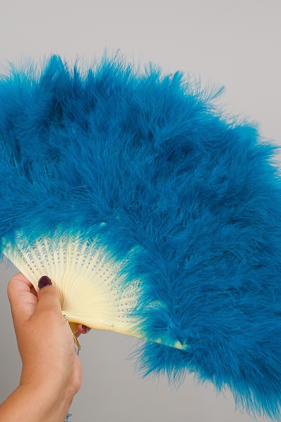 Vintage 1960s Blue Deadstock Marabou Feather Fans… - image 4