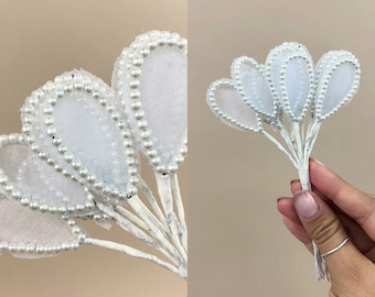 Vintage Teardrop Shaped Faux Pearl Leaf Sprays, Bridal DIY, Wedding DIY Floral Bouquet Accents, Faux Pearl Stem Sprays, Floral Supplies