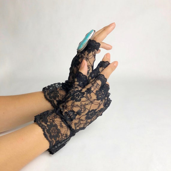Vintage 1980s Deadstock Floral Lace Fingerless Glo