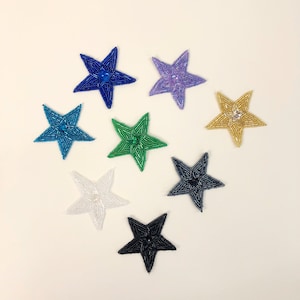 Vintage Glass Beaded & Sequin Small Star Appliqués, Comes With 2 Appliqués, Vintage Sewing Supplies, 80s Glass Beads, Small Star Appliqués