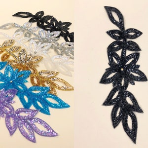 Vintage Floral & Leaves Sequin Beaded Appliqué, 80s Beaded Sequin Appliqué, Comes in Mulitiple Colors