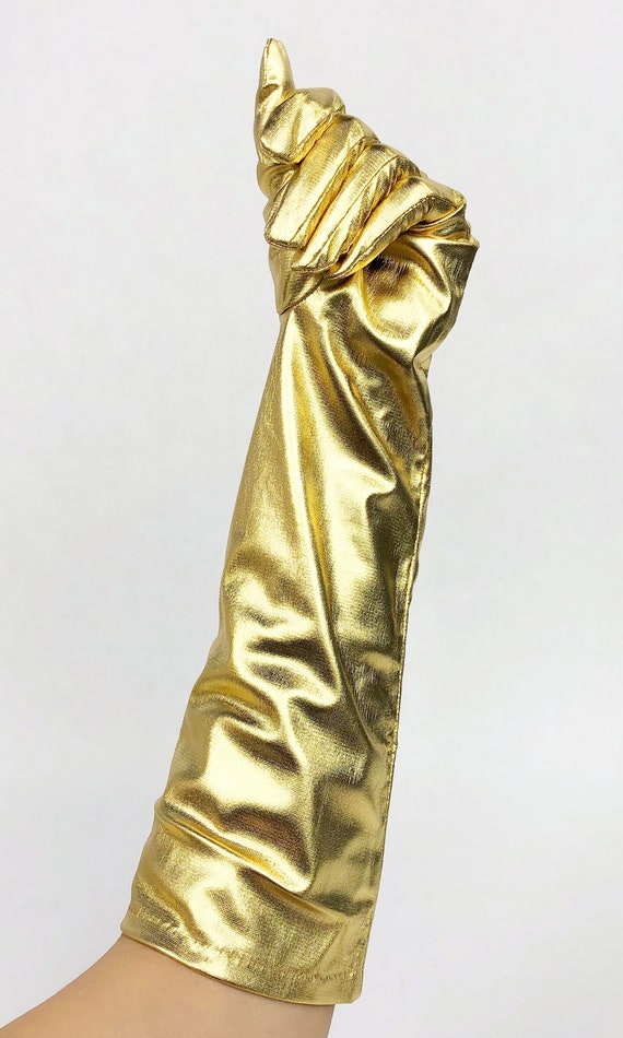 Vintage 1960s Gold Lamé Elbow Length Gloves, Gold… - image 7