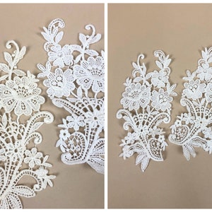 Vintage Floral Bouquet Lace Appliqué, Sold as a Pair, Comes in Ivory or Bridal White, Sewing DIY, Vintage Lace