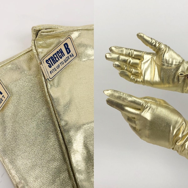 Vintage Late 1960s Deadstock Elwin Accessories Gold Lamé Gloves, Made in Japan, Gold Lamé Gloves, 60s Mod Gloves, Mid Century, Size A or B