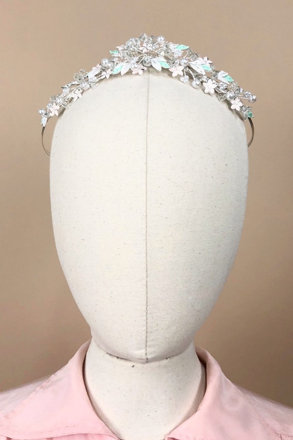 Pink Floral Hand Wired Tiara, Pearl and Crystal B… - image 3