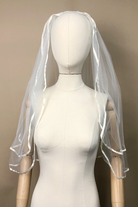 Vintage Two Tiered Ribbon Trim Veil, Vintage 1990… - image 2