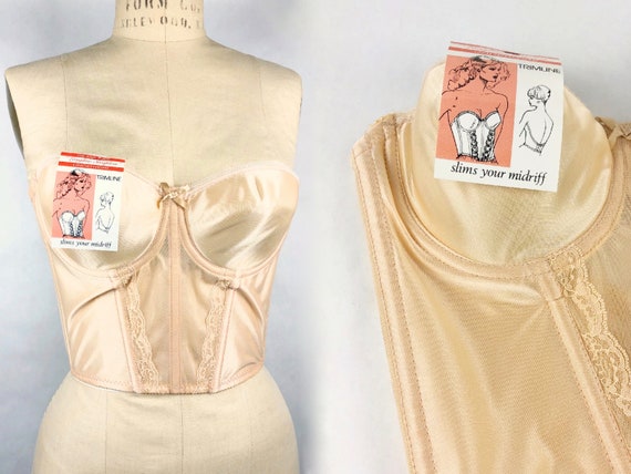 Vintage 1980s Deadstock Beige Nude Bustier, Vintag