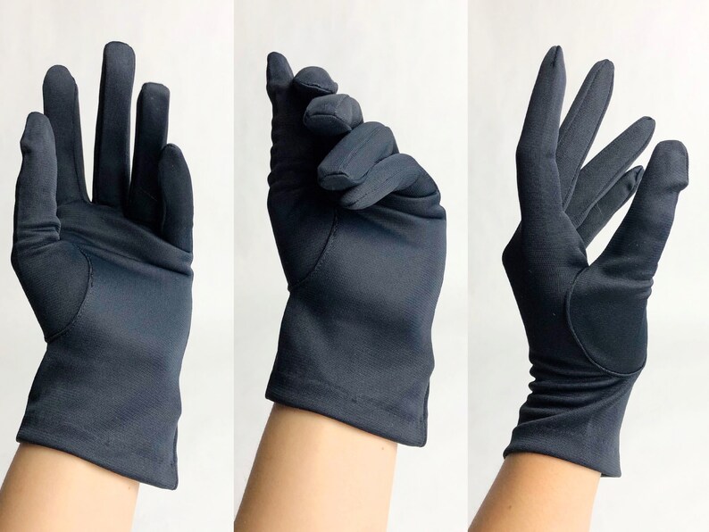 Vintage 1960s Black Matte Satin Gloves, 60s Bridal Gloves, Vintage Wedding Gloves, Vintage Deadstock, Retro Wedding image 3