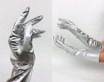 Vintage 1960s Silver Lamé Elbow Length Gloves, Lamé Elbow Length Gloves, Vintage Deadstock, 60s Formal, Vintage Evening Wear, Mid Century