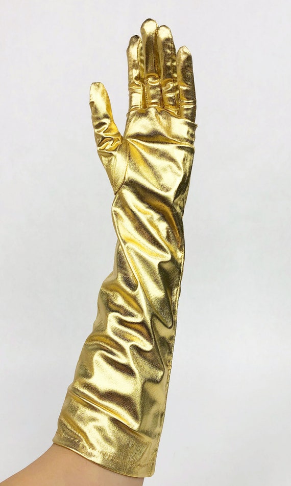 Vintage 1960s Gold Lamé Elbow Length Gloves, Gold… - image 6