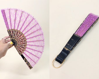 Vintage 60s/70s Purple Lace Hand Fans, Made In Spain, Vintage Dark Brown Stave, Vintage Lace Fan, 70s Accessories, Vintage Deadstock