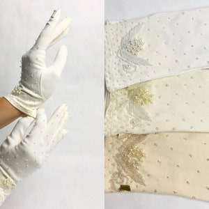 Vintage 1960s Matte Satin Beaded Gloves, 60s Formal Wedding Gloves, 60s Bridal Gloves, Deadstock, Available In White, Ivory, or Beige