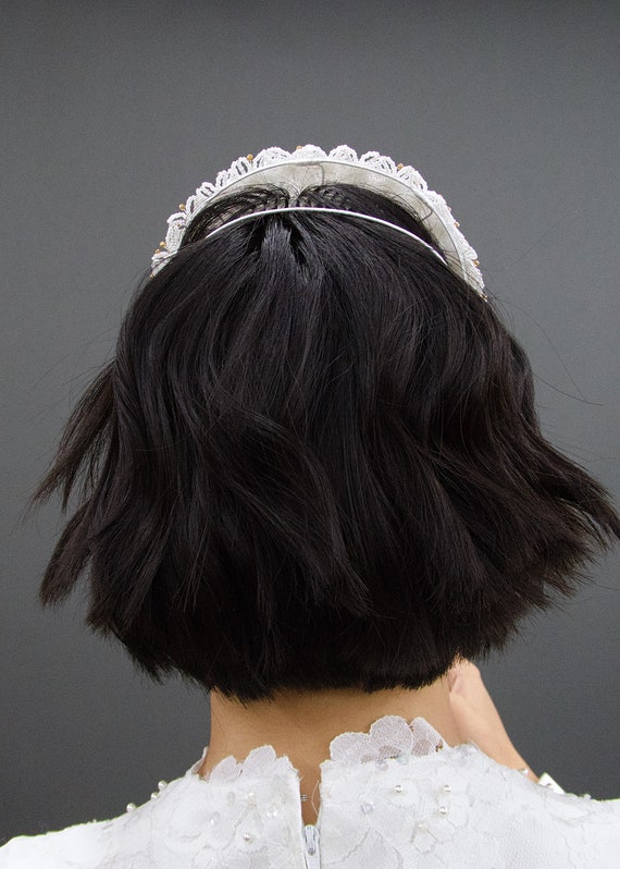 Vintage 1980's Beaded Floral Cluster Bridal Crown… - image 5