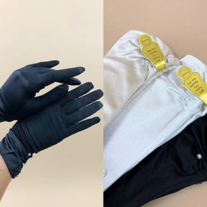 Vintage Wrist Length Gloves, 1970s Bridal Gloves, White Black or Ivory Satin Gloves, Vintage Deadstock, Bridal, Formal Wear, Vintage Wedding