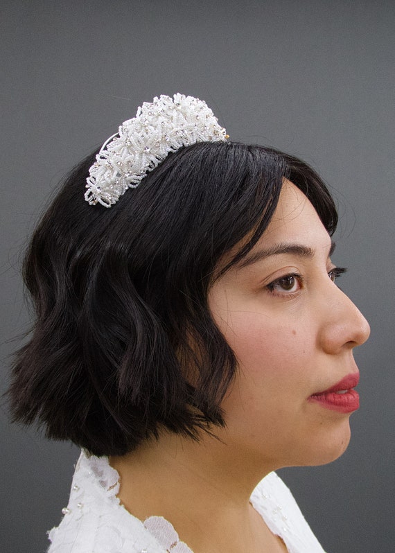 Vintage 1980's Beaded Floral Cluster Bridal Crown… - image 6