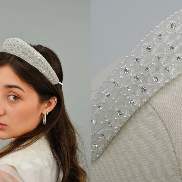 Maxine Duchess Crown, Vintage 1990's Simple Embroidered Bridal Crown, 90s Deadstock Bridal, Wedding Crown, Royal Crown