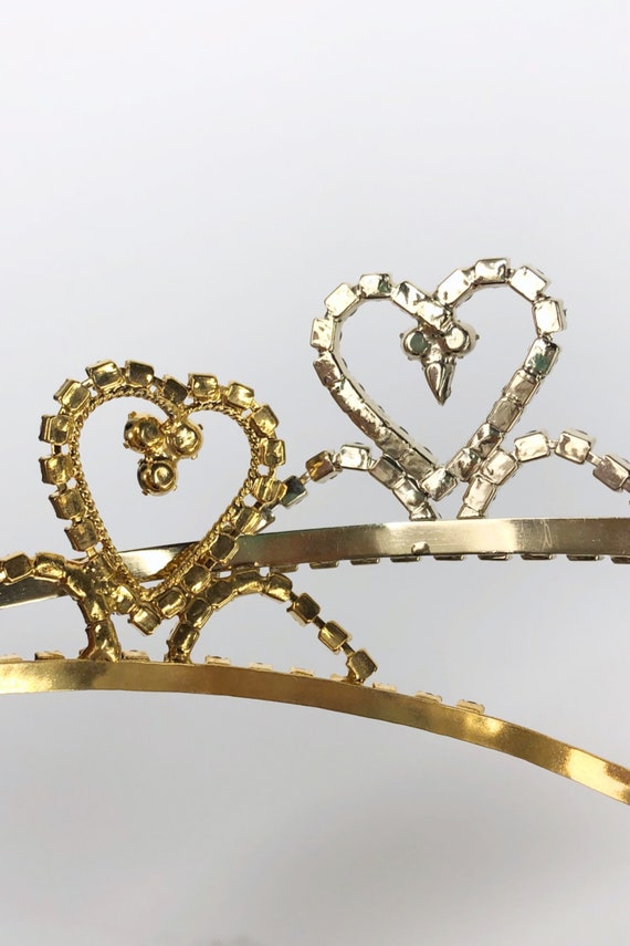 Gold Diamond Heart Rhinestone Tiara, Vintage Tiar… - image 10