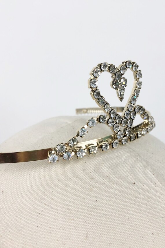 Gold Diamond Heart Rhinestone Tiara, Vintage Tiar… - image 8