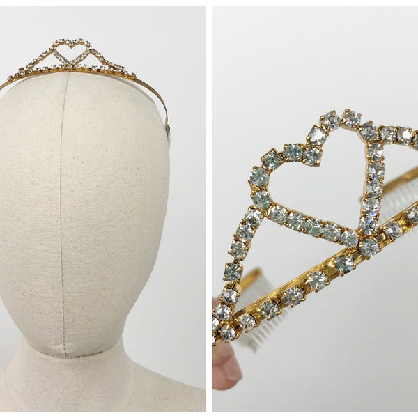Vintage Heart of Gold Rhinestone Tiara, Gold Rhinestone Crown, Costume Tiara, Vintage Accessories