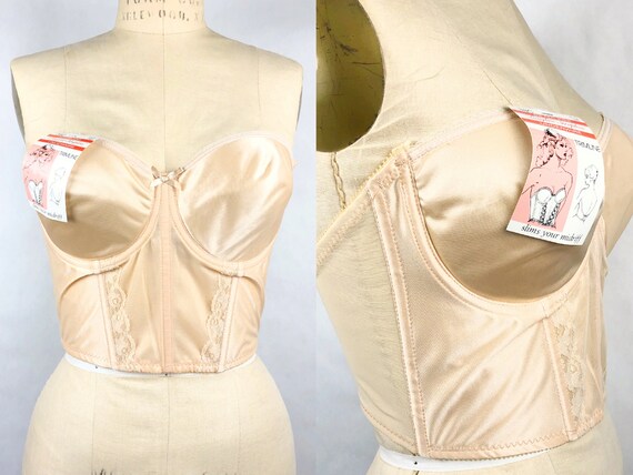 Vintage 1980s Deadstock Beige Nude Bustier, Vintag