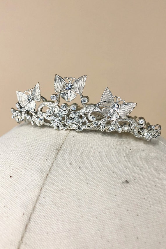 Vintage Silver Butterfly Tiara Comb, Comes in Gol… - image 6