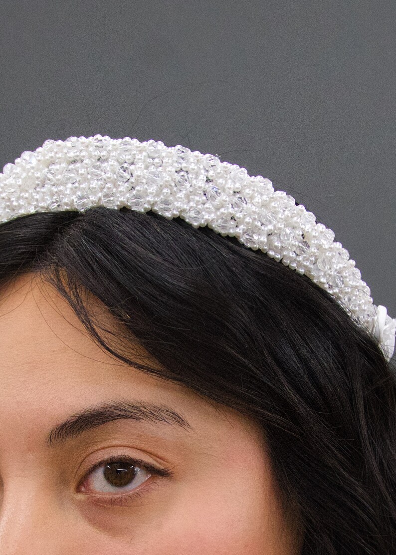 Vintage 1980s Deadstock Wedding Bridal Crown, Vintage Wedding Crown Tiara, Vintage Beaded Wedding Crown, 80s Bridal Hairpiece image 9