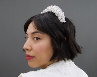 Vintage 1980's Beaded Floral Cluster Bridal Crown, 80's Bridal Accessory, Vintage Bridal Accessories, Maximalism Bridal