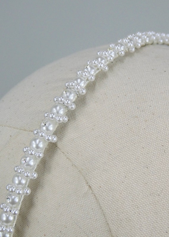 Noémie Headband, Vintage 1990's Faux Pearl and Rh… - image 4