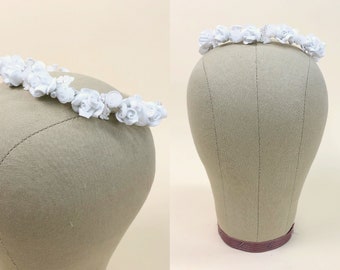 Vintage 1980s Satin & Tulle Floral Halo, Communion Wreath, 80s Flower Girl, Vintage Deadstock Bridal Accessories, Wedding Wear