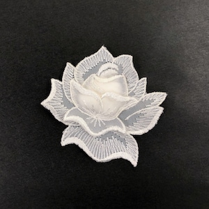 Aplique de encaje de rosa, aplique floral, aplique de encaje bordado, aplique tridimensional de rosa bordada blanca vintage, diseño