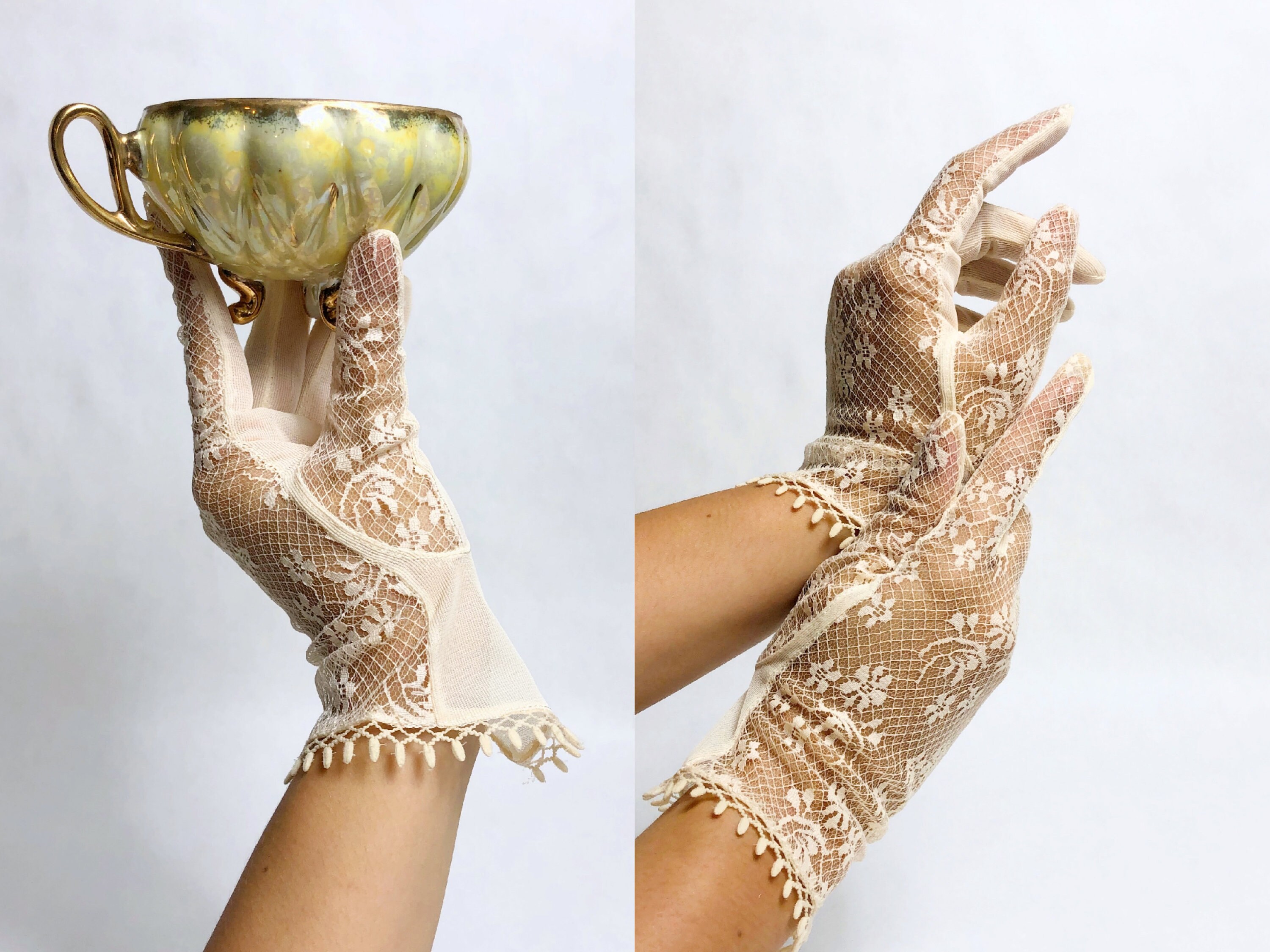 Nylon Lace Gloves, Vintage Delicate Lace Gloves, Vintage 1970s Deadst…