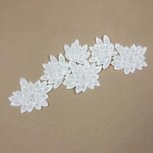 Dahlia Embroidered Lace Appliqué, Vintage Lace Appliqué, Sewing DIY, Off White Appliqué, Bridal Design, Sold as Mirrored Pairs