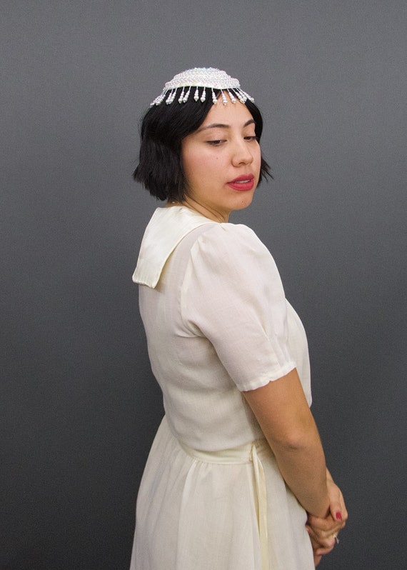 The Brooks Flapper Style Bridal Cap, Vintage Dead… - image 1