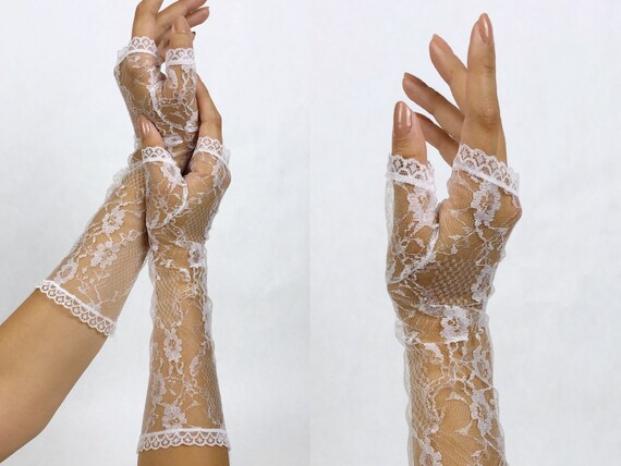 Lace Gloves,White Lace Fingerless Gloves,12" White