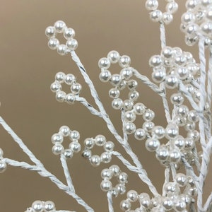 Vintage 12 Stem White Beaded Pearl Spray with Flower Motif, Bridal DIY, Wedding DIY Floral Bouquet Accents, Pearl Stem Sprays image 6