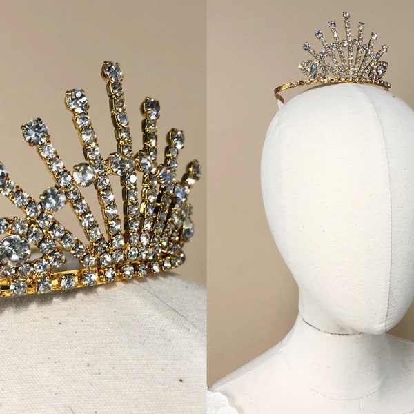 Vintage 1980s Mermaid Design Rhinestone Tiara, Vintage Gold Rhinestone Tiara Crown, 80s Deadstock Tiara, Vintage Costume Design Tiara