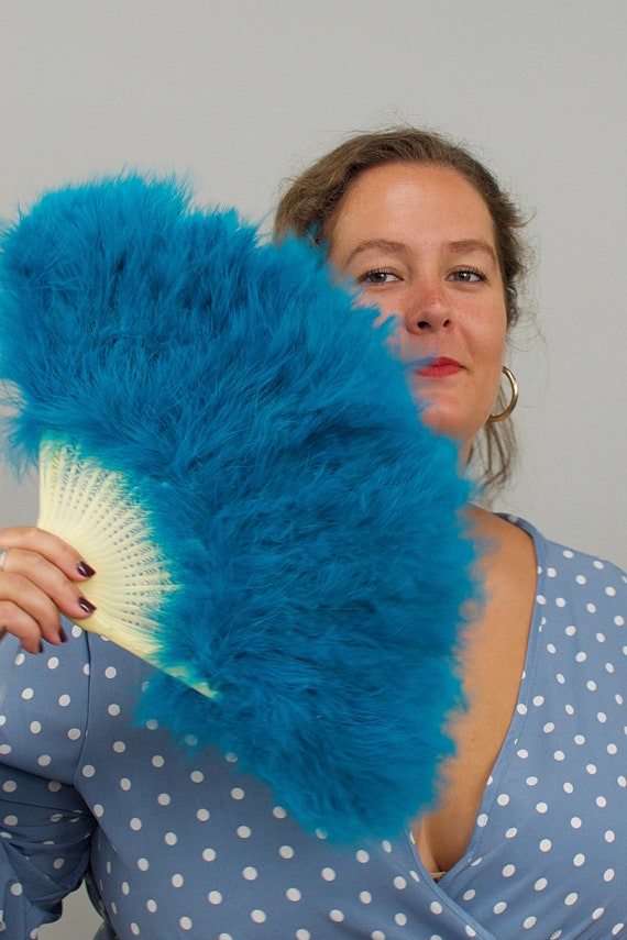 Vintage 1960s Blue Deadstock Marabou Feather Fans… - image 5