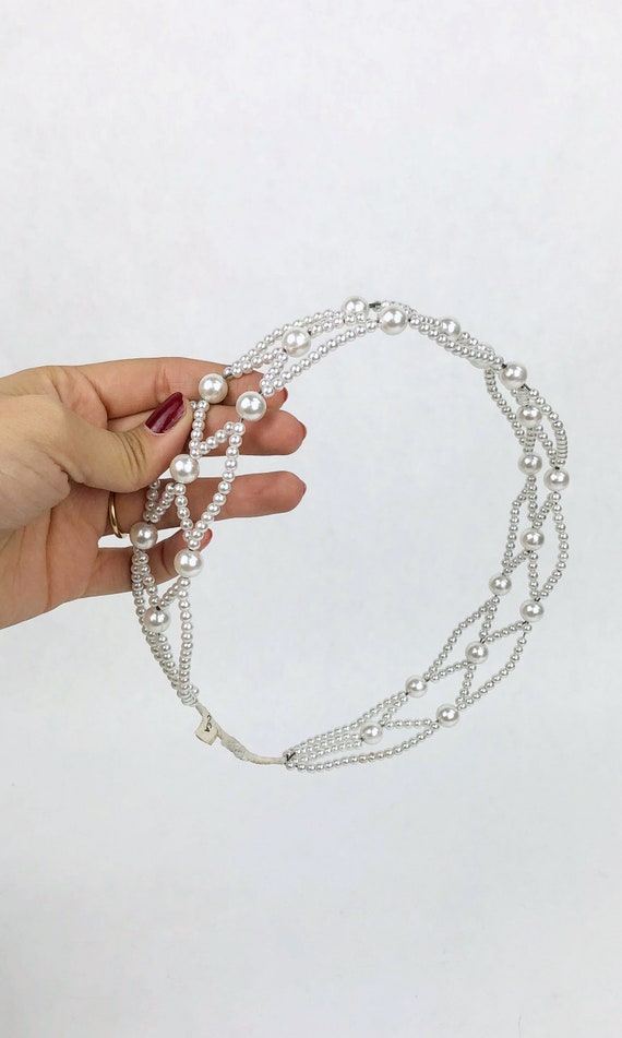 Vintage 1990s Faux Pearl Lattice Bridal Wreath, P… - image 10