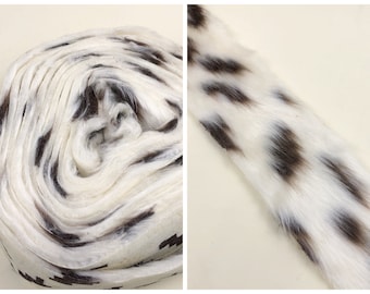 4" Wide Cow Faux Fur Trim, Brown & White Spotted Cow Print Faux Fur, Sold By The Yard, Great For Costumes, Sewing DIY, Deadstock Trim
