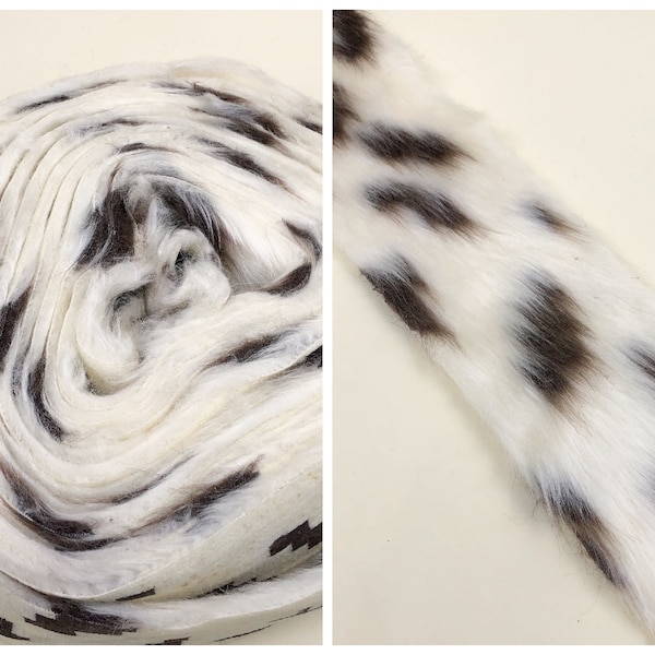 4" Wide Cow Faux Fur Trim, Brown & White Spotted Cow Print Faux Fur, Sold By The Yard, Great For Costumes, Sewing DIY, Deadstock Trim